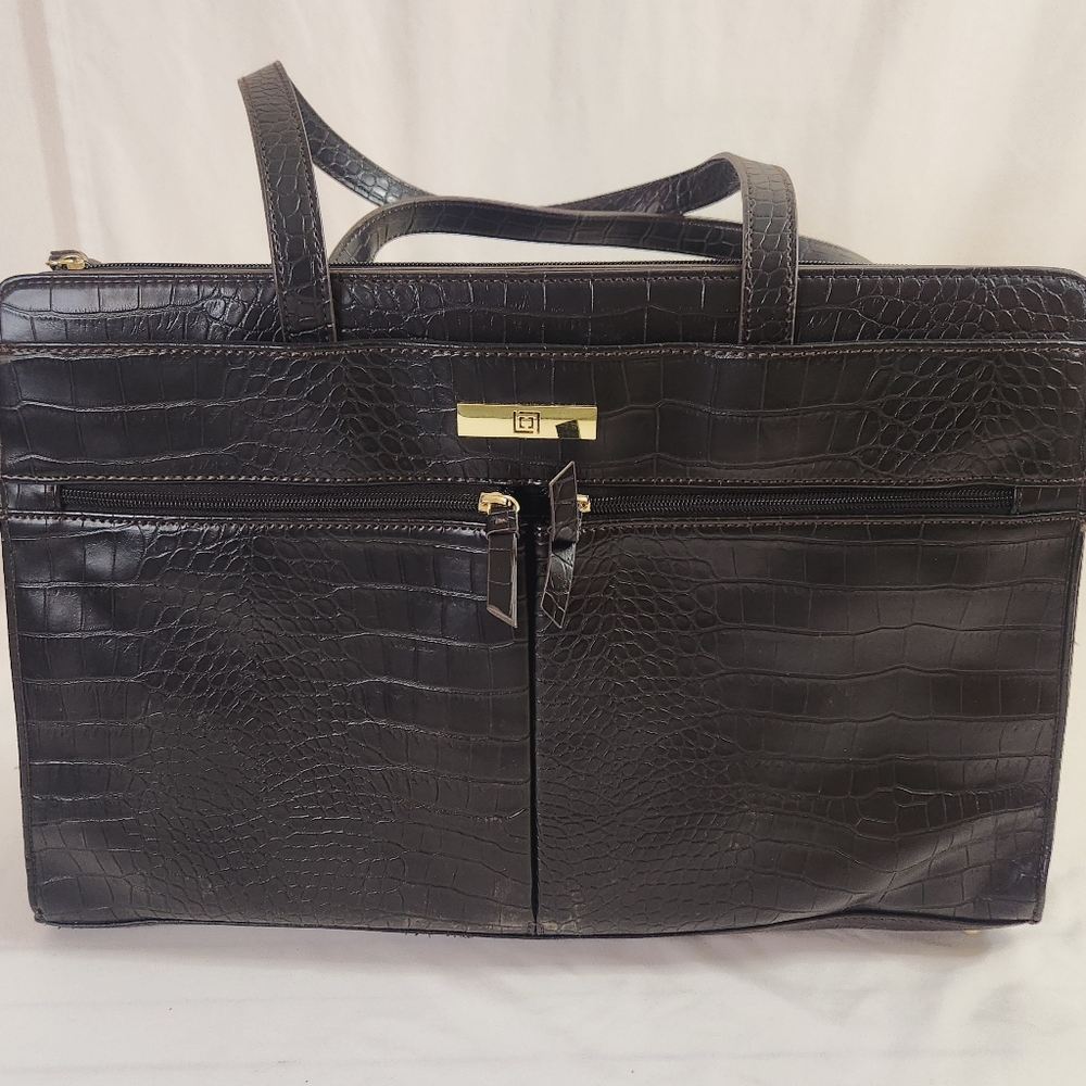 Liz Claiborne Laptop Bag Purse Black w gold colored accents zip front